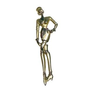 🩷 Vintage AJC Art Deco Lady Brooch Pin Gold Tone Fashion Statement Jewelry